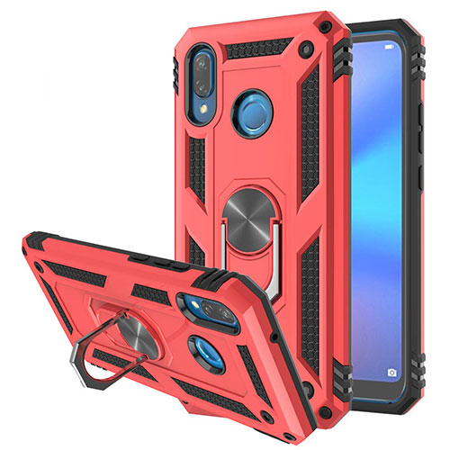 Silicone Matte Finish and Plastic Back Cover Case with Magnetic Stand for Huawei Nova 3e Red