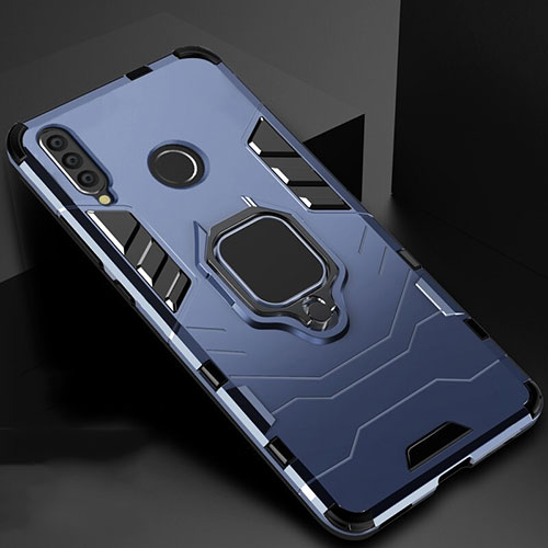 Silicone Matte Finish and Plastic Back Cover Case with Magnetic Stand for Huawei P Smart+ Plus (2019) Blue