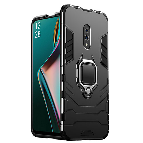 Silicone Matte Finish and Plastic Back Cover Case with Magnetic Stand for Oppo K3 Black