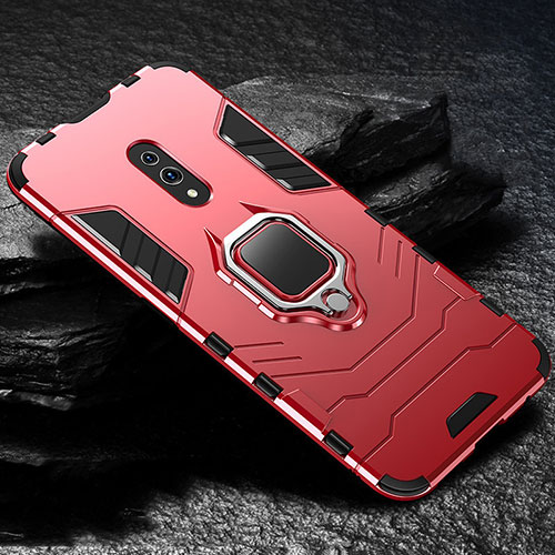 Silicone Matte Finish and Plastic Back Cover Case with Magnetic Stand for Oppo K3 Red