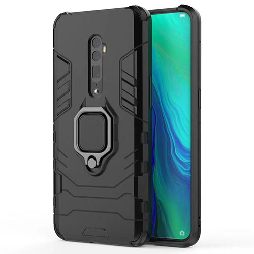 Silicone Matte Finish and Plastic Back Cover Case with Magnetic Stand for Oppo Reno 10X Zoom Black