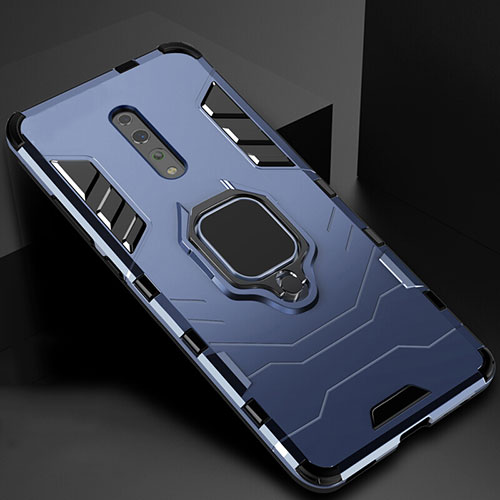 Silicone Matte Finish and Plastic Back Cover Case with Magnetic Stand for Oppo Reno Z Blue
