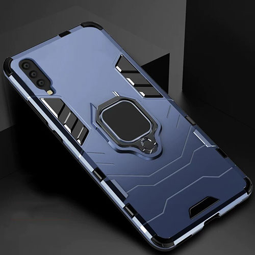 Silicone Matte Finish and Plastic Back Cover Case with Magnetic Stand for Samsung Galaxy A70 Blue