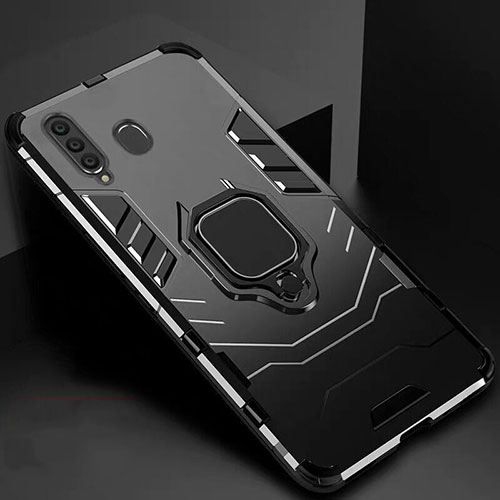 Silicone Matte Finish and Plastic Back Cover Case with Magnetic Stand for Samsung Galaxy M40 Black
