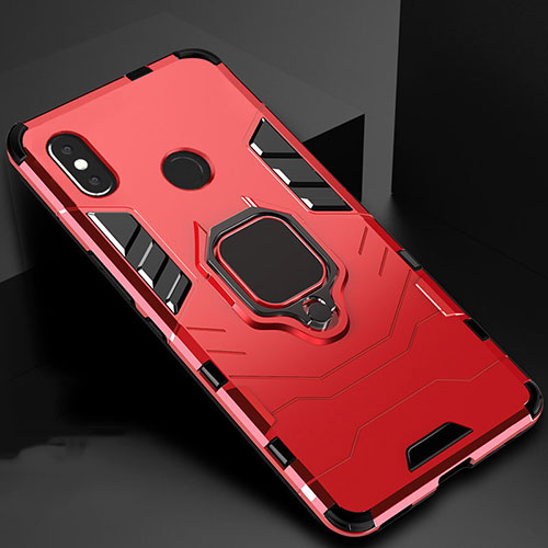 Silicone Matte Finish and Plastic Back Cover Case with Magnetic Stand for Xiaomi Mi 6X Red