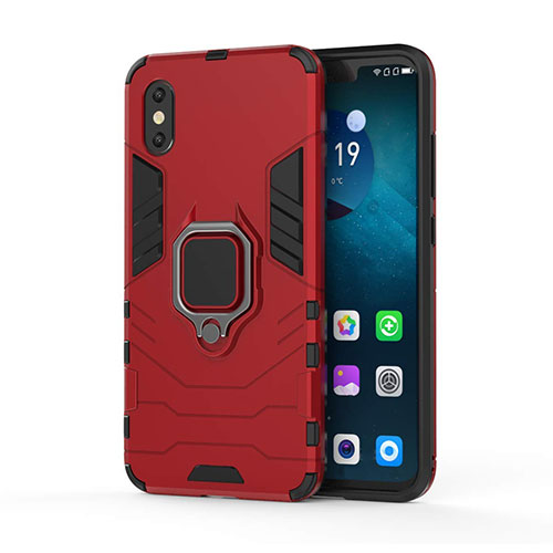 Silicone Matte Finish and Plastic Back Cover Case with Magnetic Stand for Xiaomi Mi 8 Pro Global Version Red