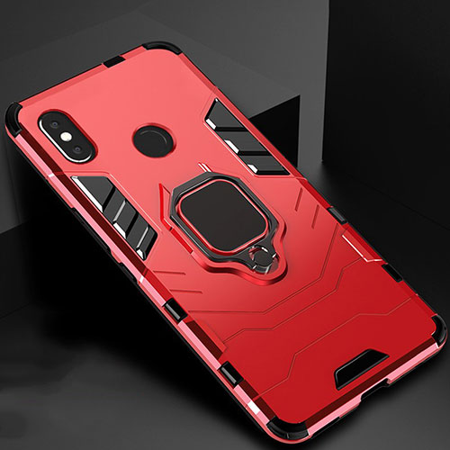 Silicone Matte Finish and Plastic Back Cover Case with Magnetic Stand for Xiaomi Mi Max 3 Red
