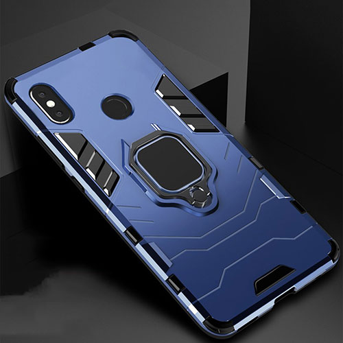 Silicone Matte Finish and Plastic Back Cover Case with Magnetic Stand for Xiaomi Redmi 6 Pro Blue