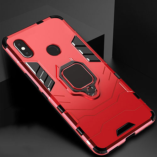 Silicone Matte Finish and Plastic Back Cover Case with Magnetic Stand for Xiaomi Redmi 6 Pro Red