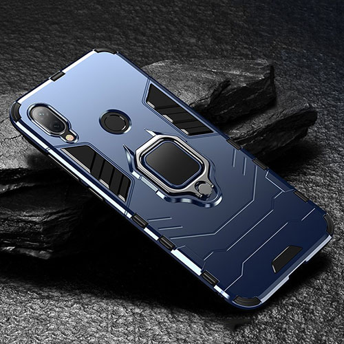 Silicone Matte Finish and Plastic Back Cover Case with Magnetic Stand for Xiaomi Redmi Note 7 Blue