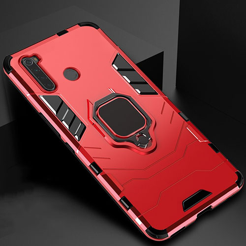 Silicone Matte Finish and Plastic Back Cover Case with Magnetic Stand for Xiaomi Redmi Note 8 Red