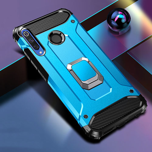 Silicone Matte Finish and Plastic Back Cover Case with Magnetic Stand K01 for Huawei Honor 20 Lite Blue