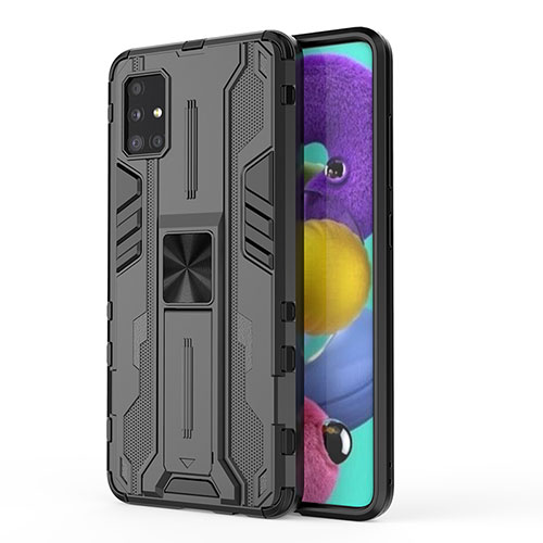 Silicone Matte Finish and Plastic Back Cover Case with Magnetic Stand KC1 for Samsung Galaxy A51 5G Black