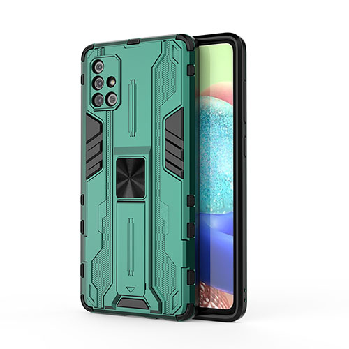 Silicone Matte Finish and Plastic Back Cover Case with Magnetic Stand KC1 for Samsung Galaxy A71 5G Green