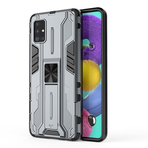 Silicone Matte Finish and Plastic Back Cover Case with Magnetic Stand KC1 for Samsung Galaxy M40S Gray