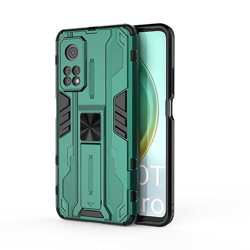 Silicone Matte Finish and Plastic Back Cover Case with Magnetic Stand KC1 for Xiaomi Mi 10T Pro 5G Green