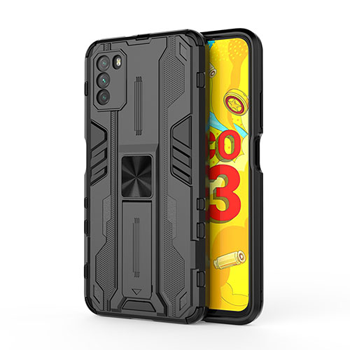 Silicone Matte Finish and Plastic Back Cover Case with Magnetic Stand KC1 for Xiaomi Poco M3 Black