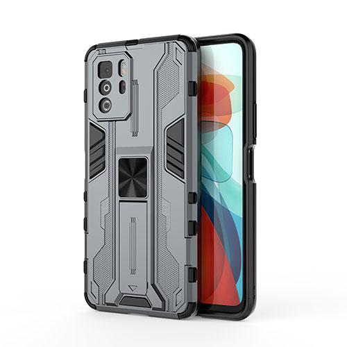 Silicone Matte Finish and Plastic Back Cover Case with Magnetic Stand KC1 for Xiaomi Poco X3 GT 5G Gray