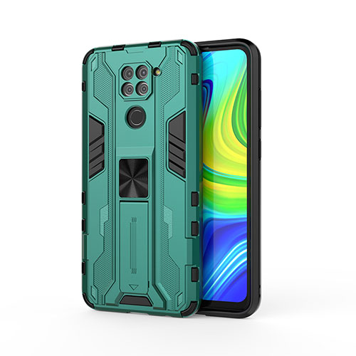 Silicone Matte Finish and Plastic Back Cover Case with Magnetic Stand KC1 for Xiaomi Redmi Note 9 Green