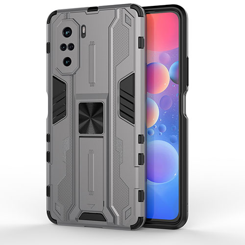 Silicone Matte Finish and Plastic Back Cover Case with Magnetic Stand KC2 for Xiaomi Mi 11X Pro 5G Gray