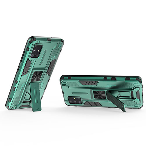 Silicone Matte Finish and Plastic Back Cover Case with Magnetic Stand KC3 for Samsung Galaxy A51 4G Green