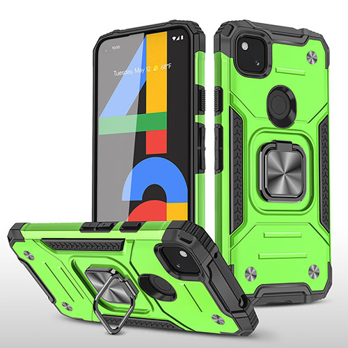 Silicone Matte Finish and Plastic Back Cover Case with Magnetic Stand MQ1 for Google Pixel 4a Green