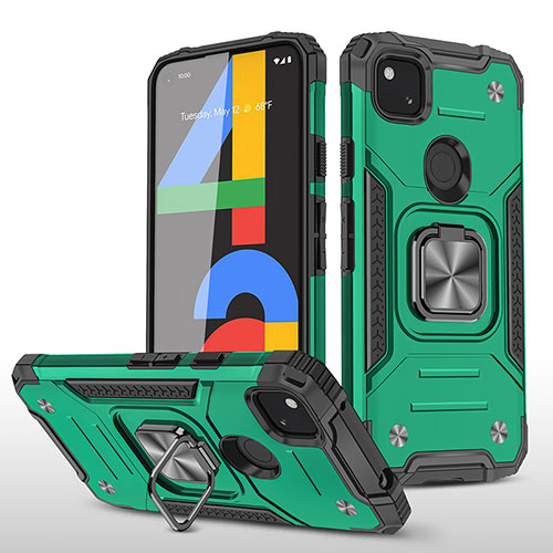 Silicone Matte Finish and Plastic Back Cover Case with Magnetic Stand MQ1 for Google Pixel 4a Midnight Green