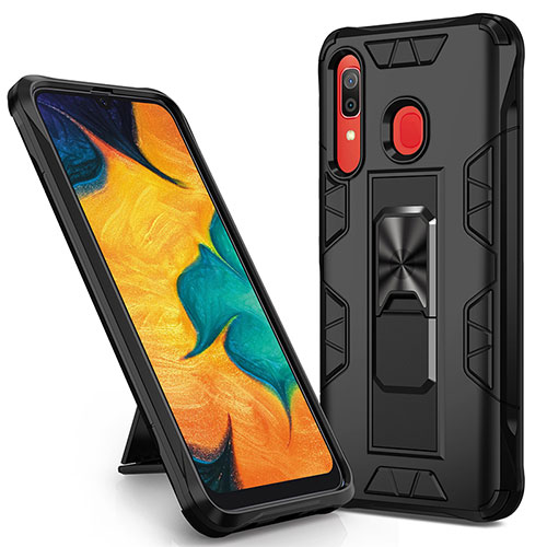 Silicone Matte Finish and Plastic Back Cover Case with Magnetic Stand MQ1 for Samsung Galaxy A30 Black