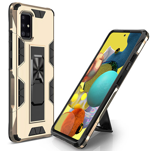 Silicone Matte Finish and Plastic Back Cover Case with Magnetic Stand MQ1 for Samsung Galaxy A51 4G Gold