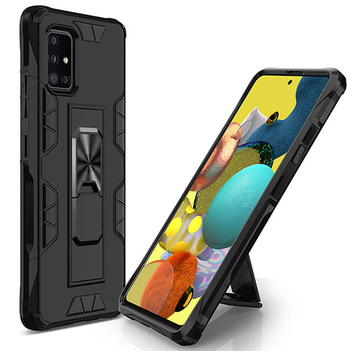 Silicone Matte Finish and Plastic Back Cover Case with Magnetic Stand MQ1 for Samsung Galaxy A51 5G Black