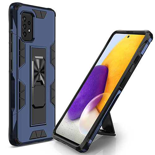 Silicone Matte Finish and Plastic Back Cover Case with Magnetic Stand MQ1 for Samsung Galaxy A52 5G Blue