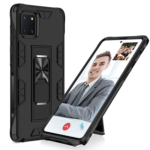 Silicone Matte Finish and Plastic Back Cover Case with Magnetic Stand MQ1 for Samsung Galaxy M60s Black