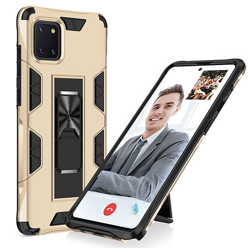 Silicone Matte Finish and Plastic Back Cover Case with Magnetic Stand MQ1 for Samsung Galaxy M60s Gold