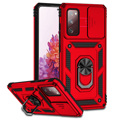 Silicone Matte Finish and Plastic Back Cover Case with Magnetic Stand Q01W for Samsung Galaxy S20 FE 5G Red
