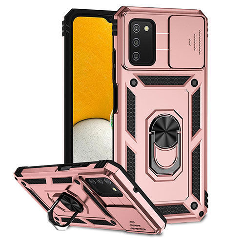 Silicone Matte Finish and Plastic Back Cover Case with Magnetic Stand Q02W for Samsung Galaxy A02s Rose Gold