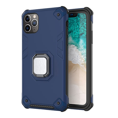 Silicone Matte Finish and Plastic Back Cover Case with Magnetic Stand Z01 for Apple iPhone 11 Pro Max Blue