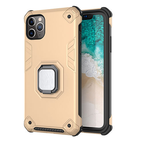 Silicone Matte Finish and Plastic Back Cover Case with Magnetic Stand Z01 for Apple iPhone 11 Pro Max Gold