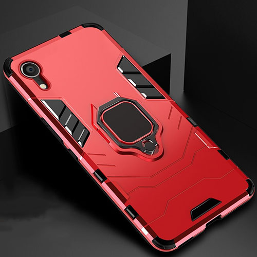 Silicone Matte Finish and Plastic Back Cover Case with Stand A01 for Apple iPhone XR Red
