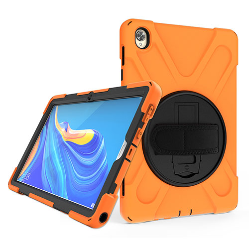 Silicone Matte Finish and Plastic Back Cover Case with Stand A01 for Huawei MatePad 10.8 Orange