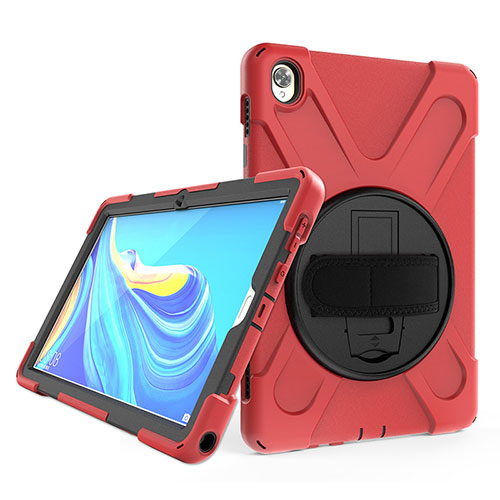 Silicone Matte Finish and Plastic Back Cover Case with Stand A01 for Huawei MatePad 10.8 Red