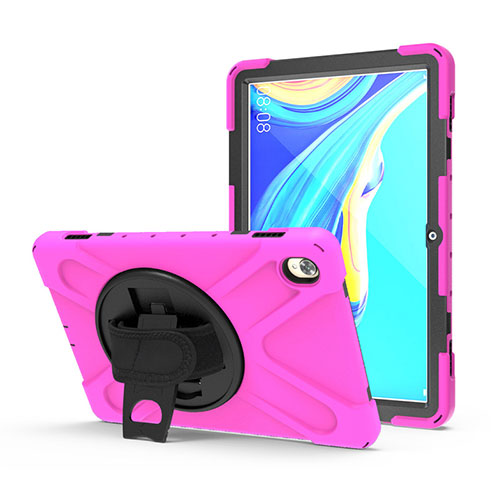 Silicone Matte Finish and Plastic Back Cover Case with Stand A01 for Huawei MediaPad M6 10.8 Hot Pink