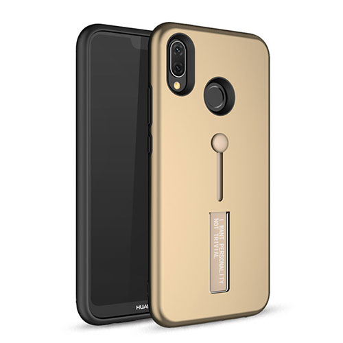 Silicone Matte Finish and Plastic Back Cover Case with Stand A01 for Huawei Nova 3e Gold