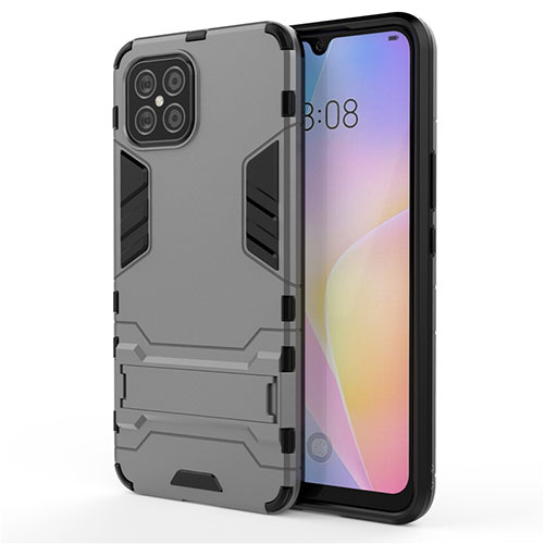 Silicone Matte Finish and Plastic Back Cover Case with Stand A01 for Huawei Nova 8 SE 5G Gray