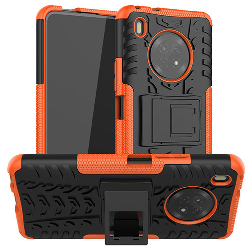 Silicone Matte Finish and Plastic Back Cover Case with Stand A01 for Huawei Y9a Orange