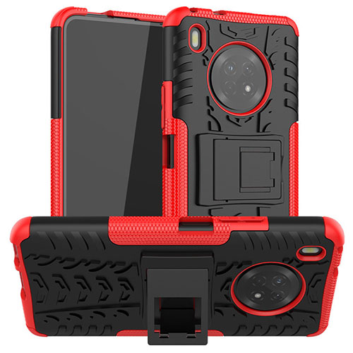 Silicone Matte Finish and Plastic Back Cover Case with Stand A01 for Huawei Y9a Red