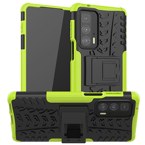 Silicone Matte Finish and Plastic Back Cover Case with Stand A01 for Motorola Moto Edge 20 Pro 5G Green