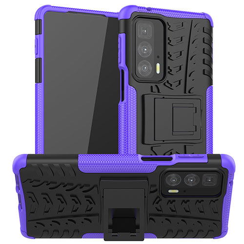 Silicone Matte Finish and Plastic Back Cover Case with Stand A01 for Motorola Moto Edge 20 Pro 5G Purple