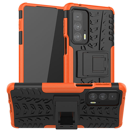 Silicone Matte Finish and Plastic Back Cover Case with Stand A01 for Motorola Moto Edge S Pro 5G Orange