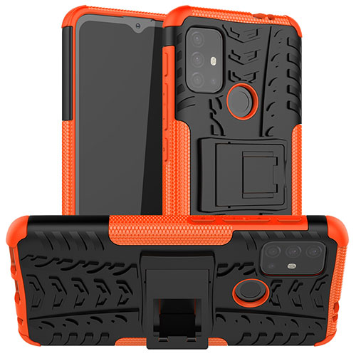 Silicone Matte Finish and Plastic Back Cover Case with Stand A01 for Motorola Moto G10 Orange