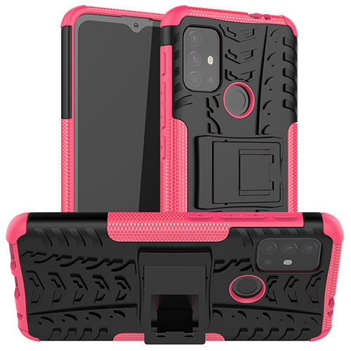 Silicone Matte Finish and Plastic Back Cover Case with Stand A01 for Motorola Moto G10 Power Hot Pink